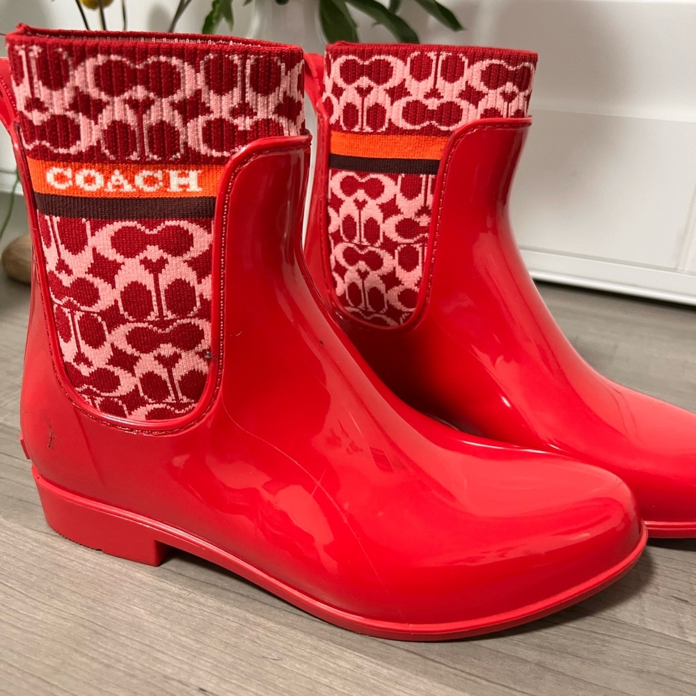 Coach Rivington Vibrant Red Ankle Rain Boots